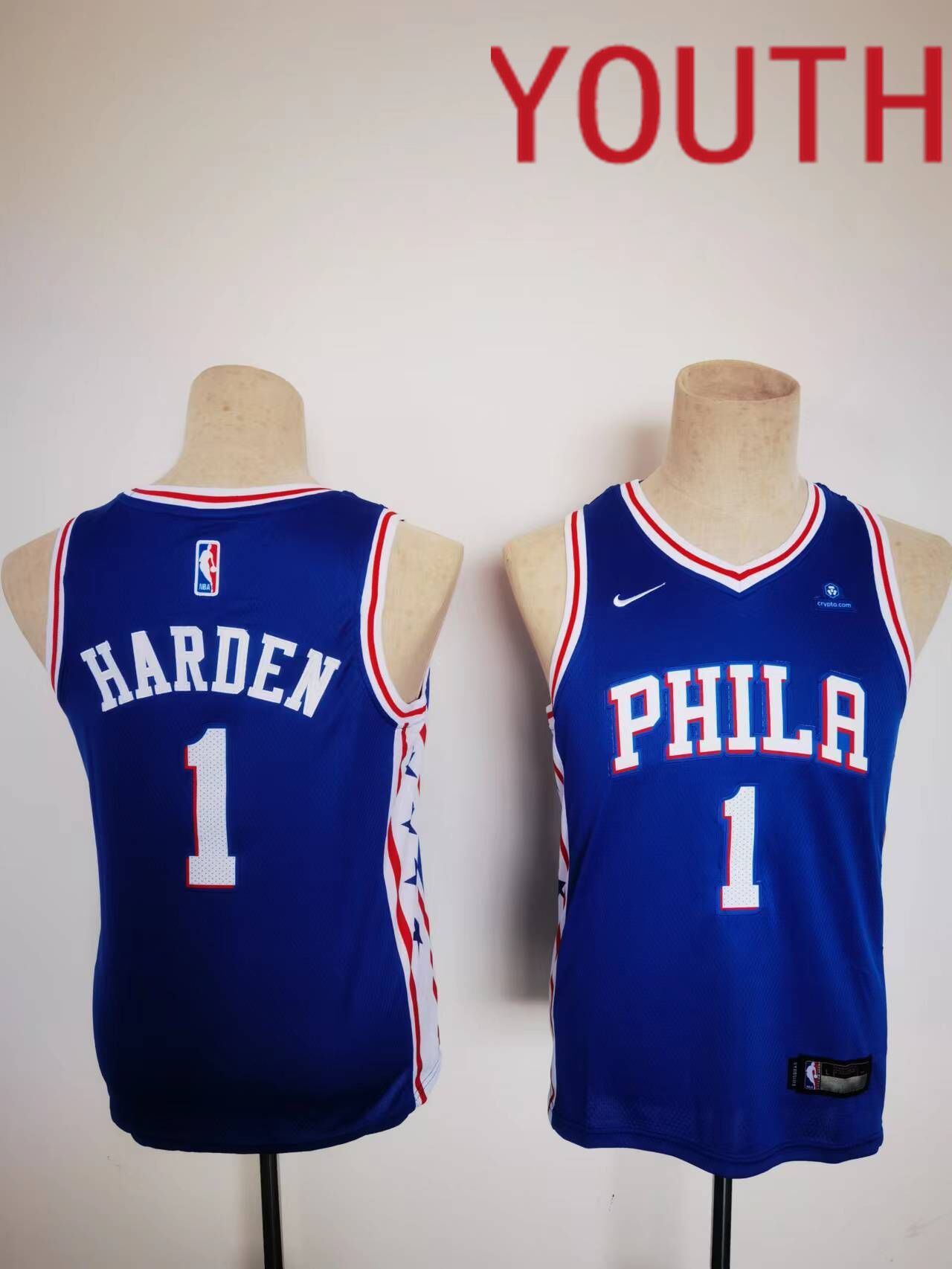 Youth Philadelphia 76ers #1 Harden Blue 2022 Nike NBA Jerseys->toronto raptors->NBA Jersey